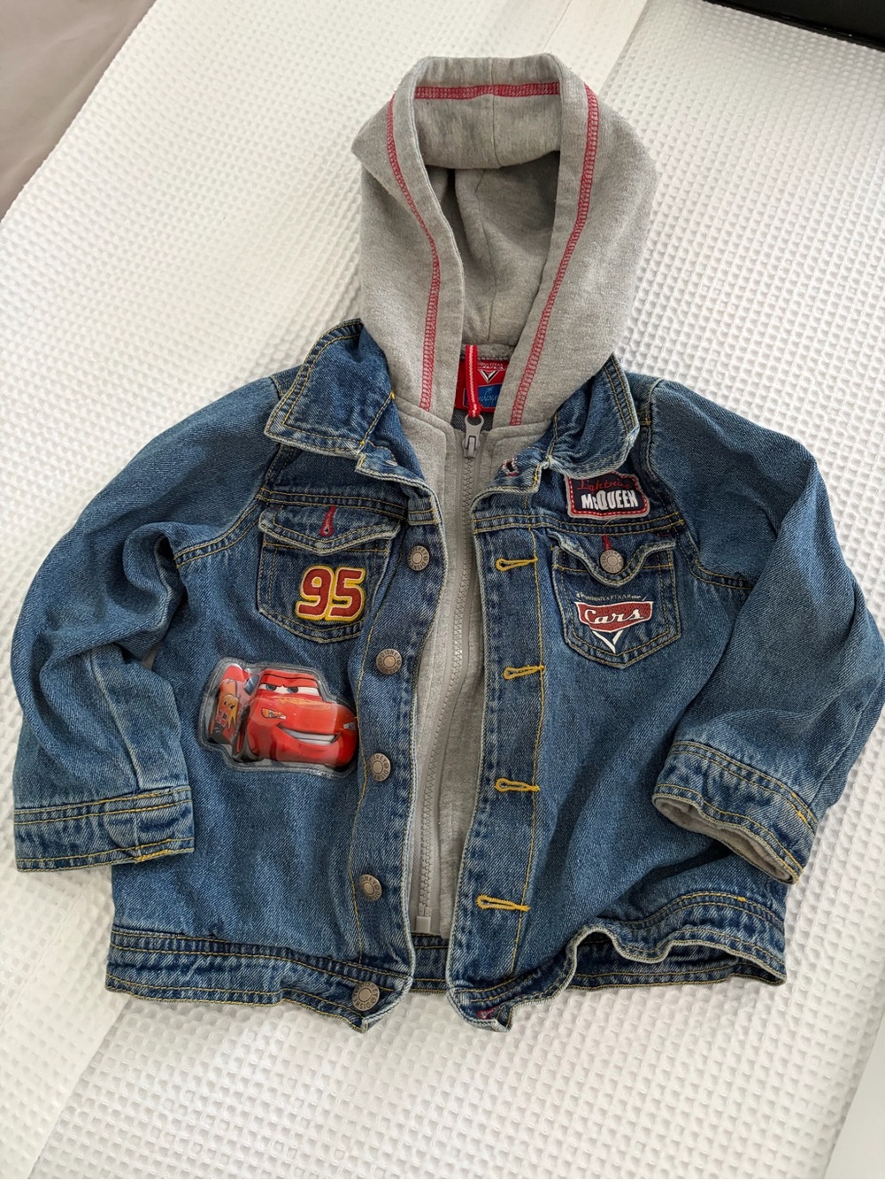 Vintage Disney Cars Denim Hooded Jacket with Lightning McQueen